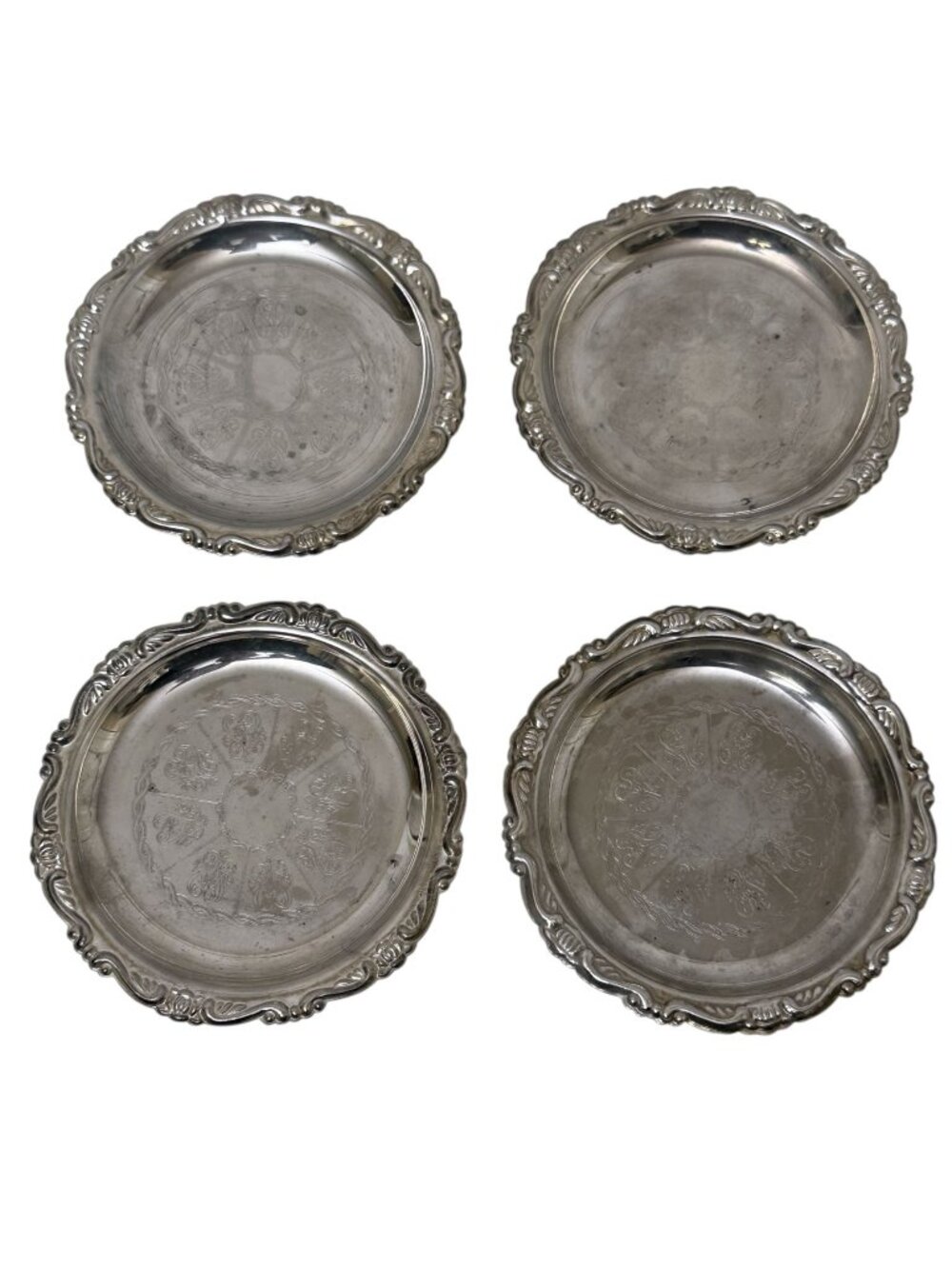 Vintage Silver Plate Coasters Butter Pats Small 4" Round Set of 4 Italy Ornate